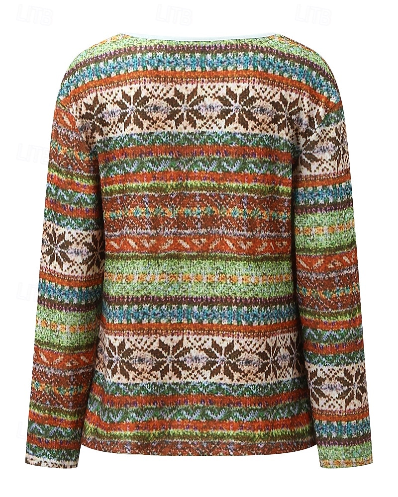 Dames Blouse Bloem Modern Boho Lange mouw V-hals Normale tops Feestdagen Uitgaan Afdrukken blauw Paars Oranje Zomer 2025 - $18.49 –P6