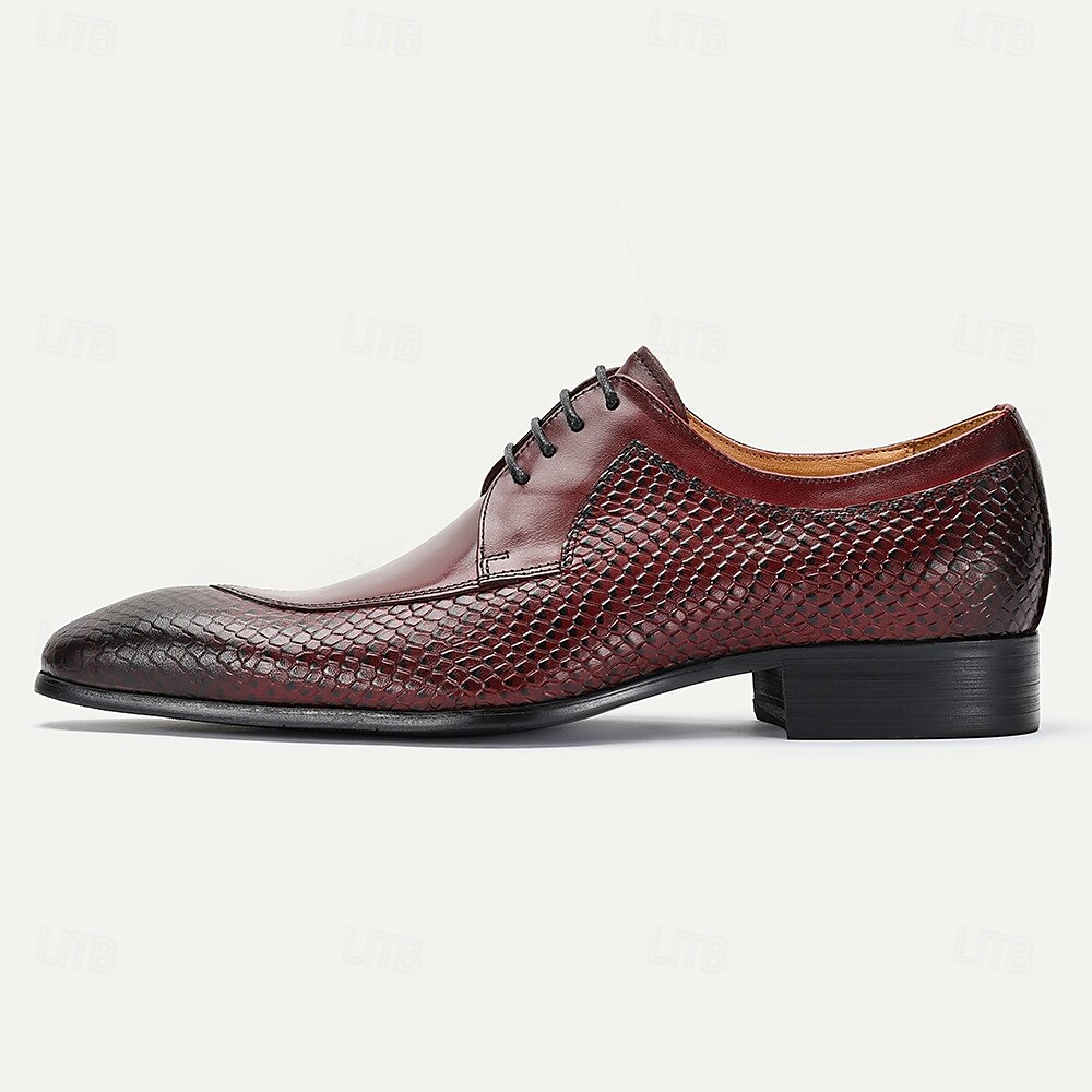sapatos masculinos premium de couro de crocodilo bordô com cadarço e detalhes refinados para eventos black-tie e festas noturnas de 2025 por $94.99 –P3