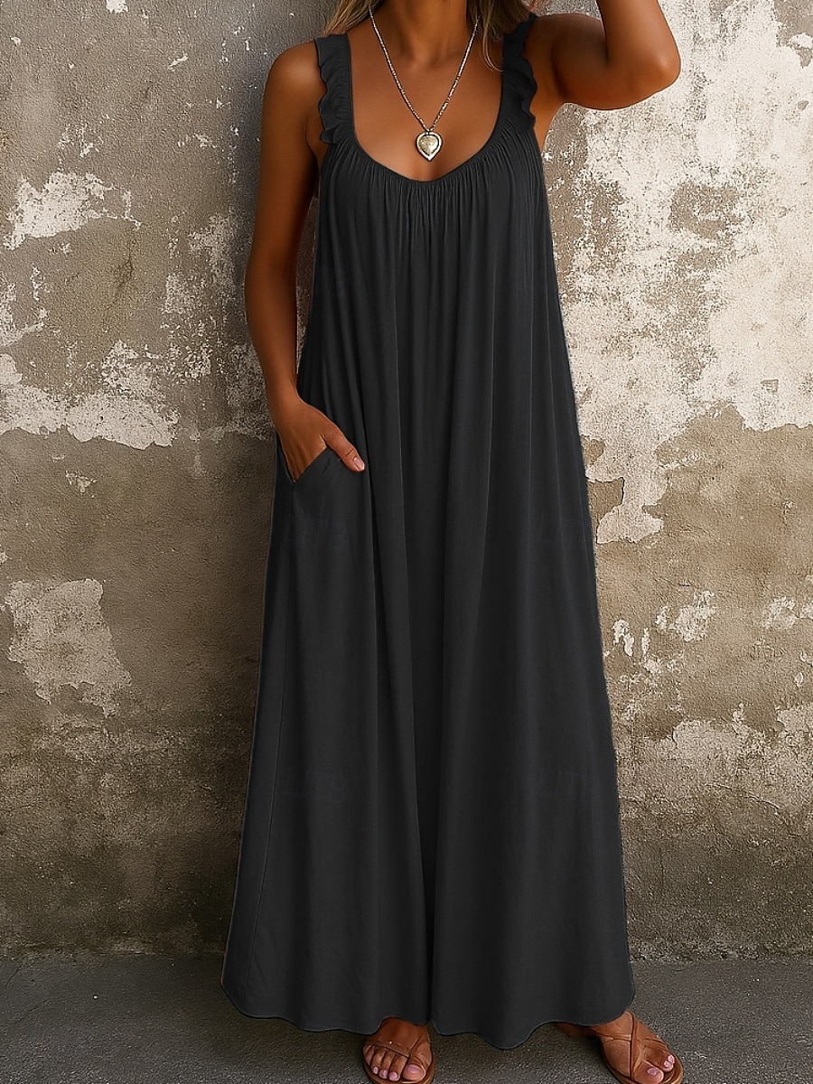 Pentru femei Rochie Maxi Rochie de vară Rochie Slip Casual Zilnic Fit regulat Simplu Fără manșon În U Negru Galben Roșu-aprins Albastru piscină Vară 2025 - $28.99 –P2