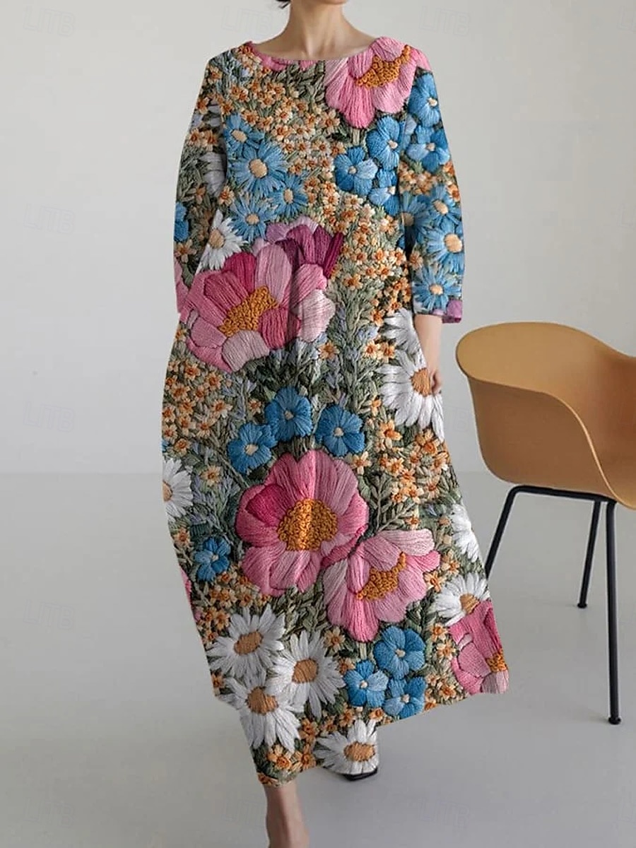 Damskie Sukienka maxi Sukienka letnia Sukienka A line Letnie sukienki Urlop Codzienny Styl plażowy Codzienny Święto Wyjściowe Luźna Kwiaty Graficzny Długi rękaw Półgolf Łódeczka Niebieski Zielony 2025 - $36.99 –P4