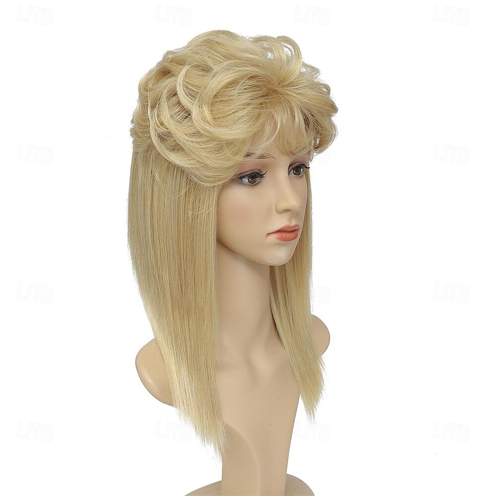 Mullet parókák nőknek göndör szintetikus hőálló vállhosszú haj 80-as évek rockerkosztüm parókák Halloween parókák 2025 - $25.99 –P5