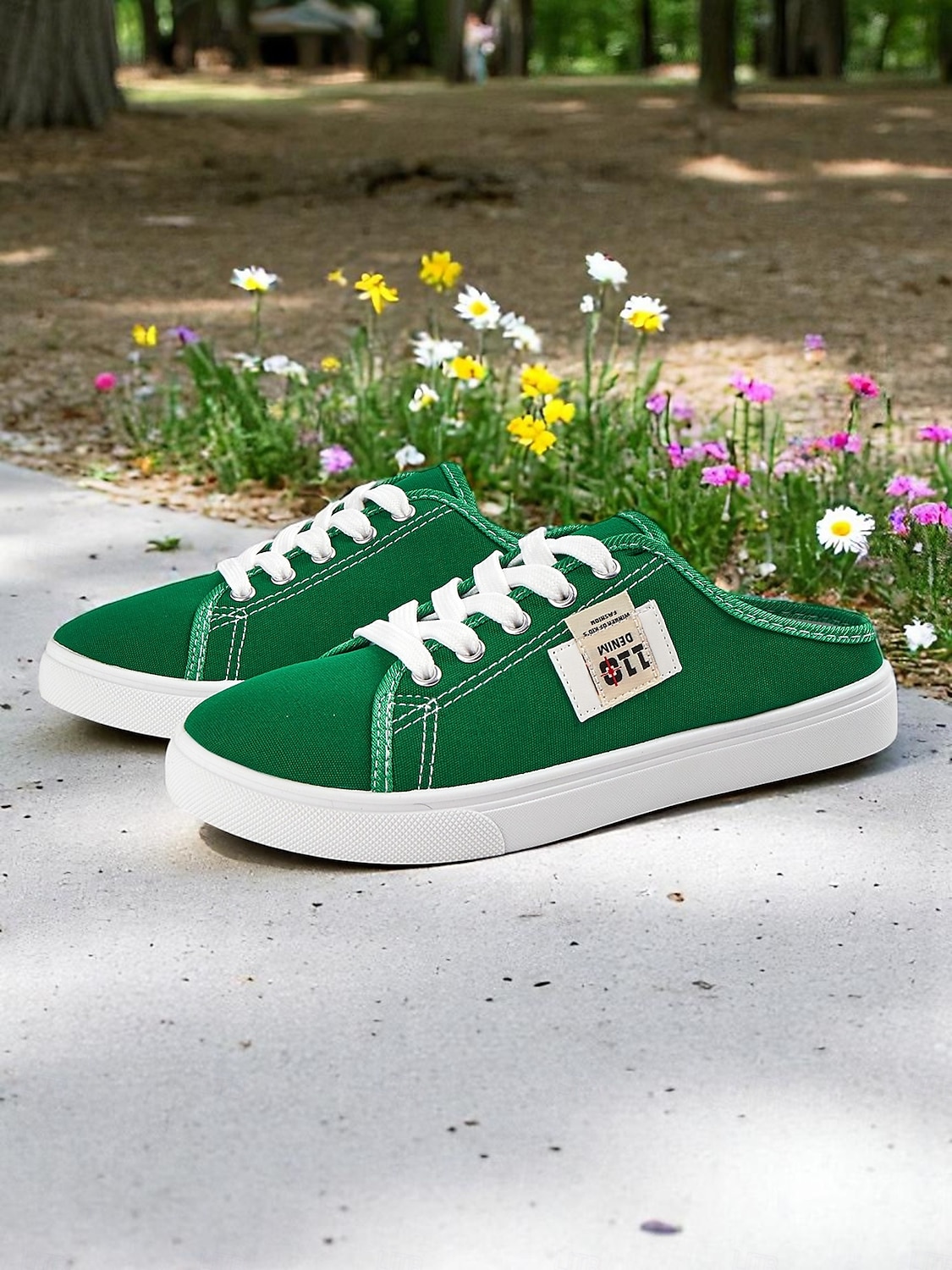 Sneakers slip-on da donna in tela verde con lacci – comode scarpe da ginnastica senza schienale, ideali per passeggiate, shopping, corse a scuola e giornate estive informali del 2026 a $24.99 –P3