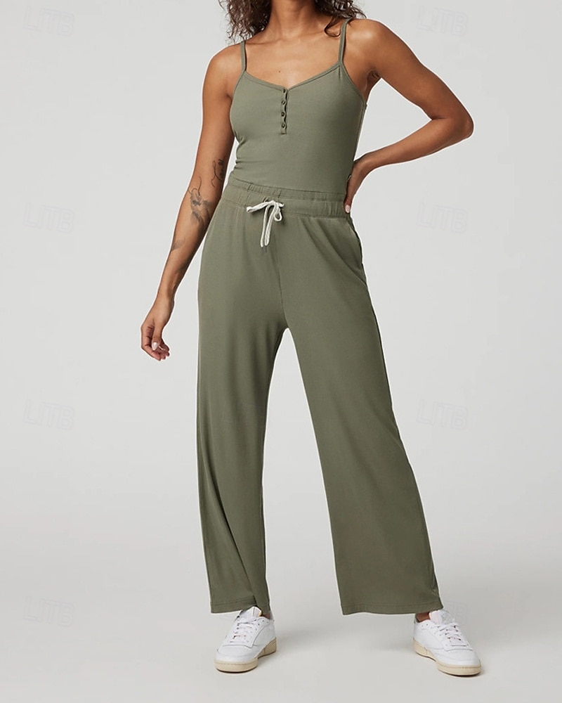 Dam Yogajumpsuit Onesie Ficka Henley Yoga Kondition Pilates Vida byxor med linne Svart Grön sporter Sportkläder Microelastisk 2025 - $39.99 –P6