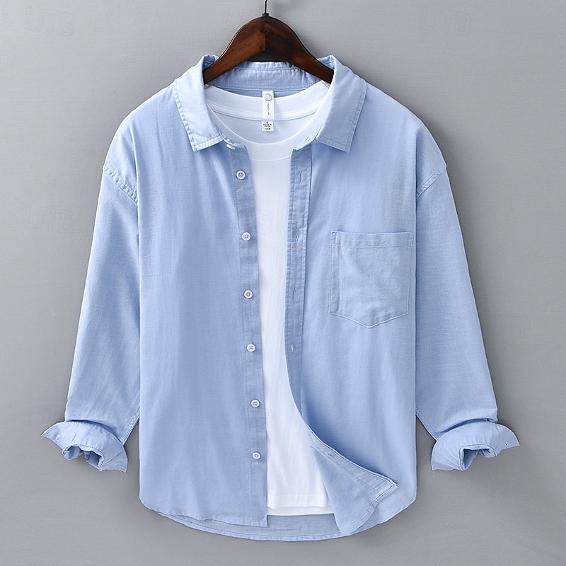 Herren Hemd Leinenhemd Freizeithemd Knopfhemd Baumwollhemd Einfach Urlaub Hawaiianisch Weiß Rote Marineblau Blau Langarm Revers Frühling Herbst Bekleidung Knöpfe 2025 - $36.99 –P4