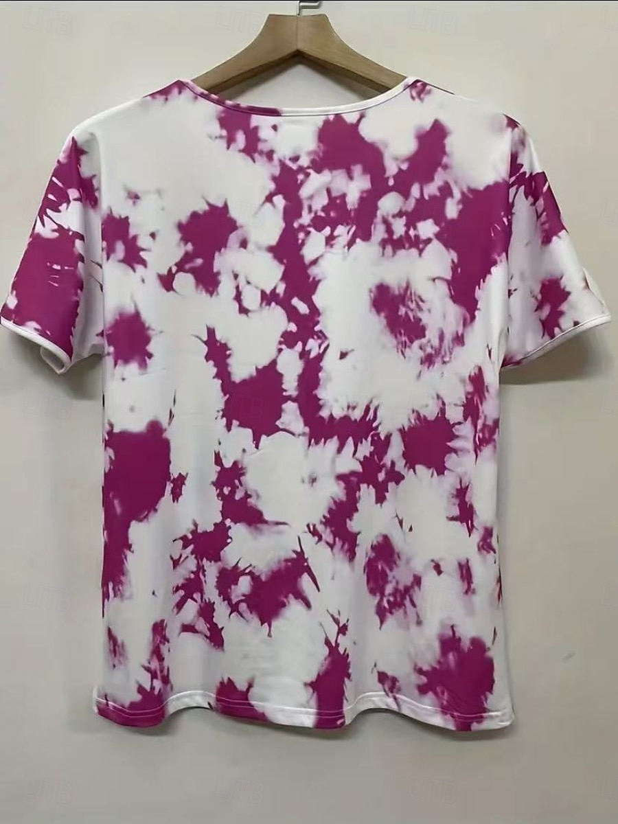Pentru femei Tricou Cravată Modă Modern Manșon scurt În V Topuri obișnuite Zilnic Peteci Imprimeu Roșu-aprins Mov Fucsia Trifoi Vară 2025 - $14.99 –P2