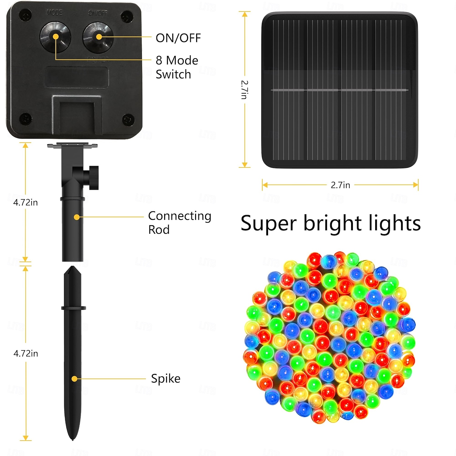 1 Pc Outdoor String Lights Solar Waterproof Light String 12M 39FT 100 LED Beads Courtyard Garden Lawn Villa Fence Balcony Decorative Light Wedding Halloween  Festival Atmosphere Light String 2026 - $14.49 –P4