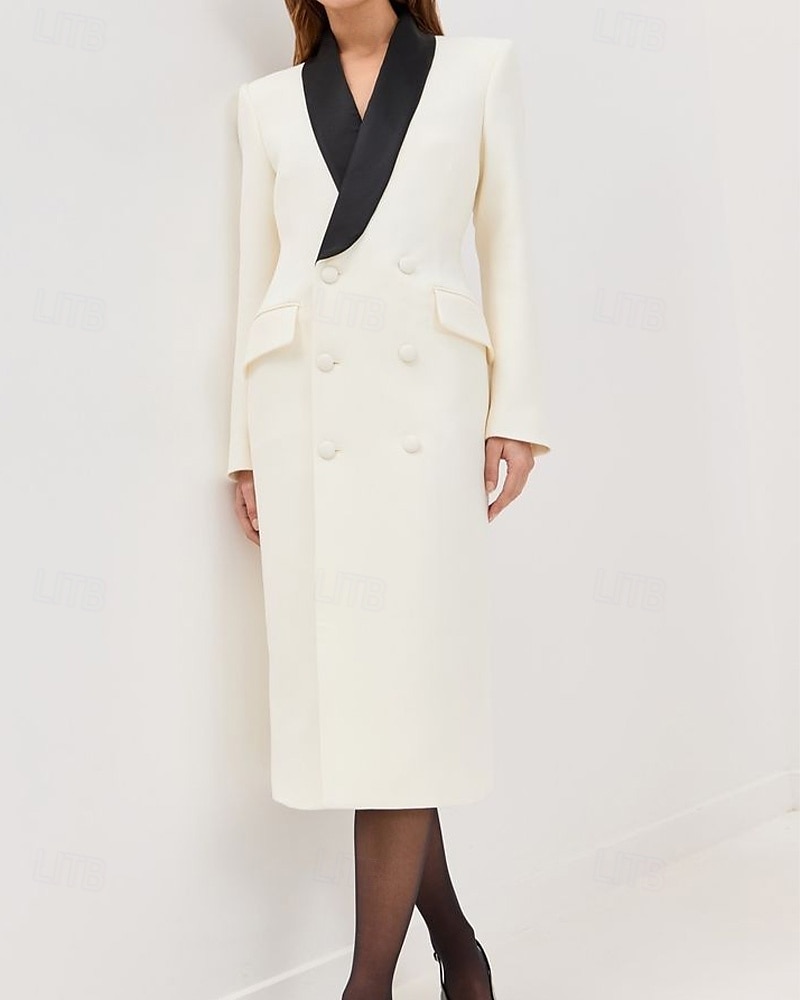 Robe Veste Col Châle À Double Boutonnage Robe Tuxedo A-Line Robe Mère de la Mariée Élégante Simple Minimaliste Décolleté en V Longueur Sol Satin Crépon Manches Longues avec Boutons 2025 de 2025 ? $159.99 –P1