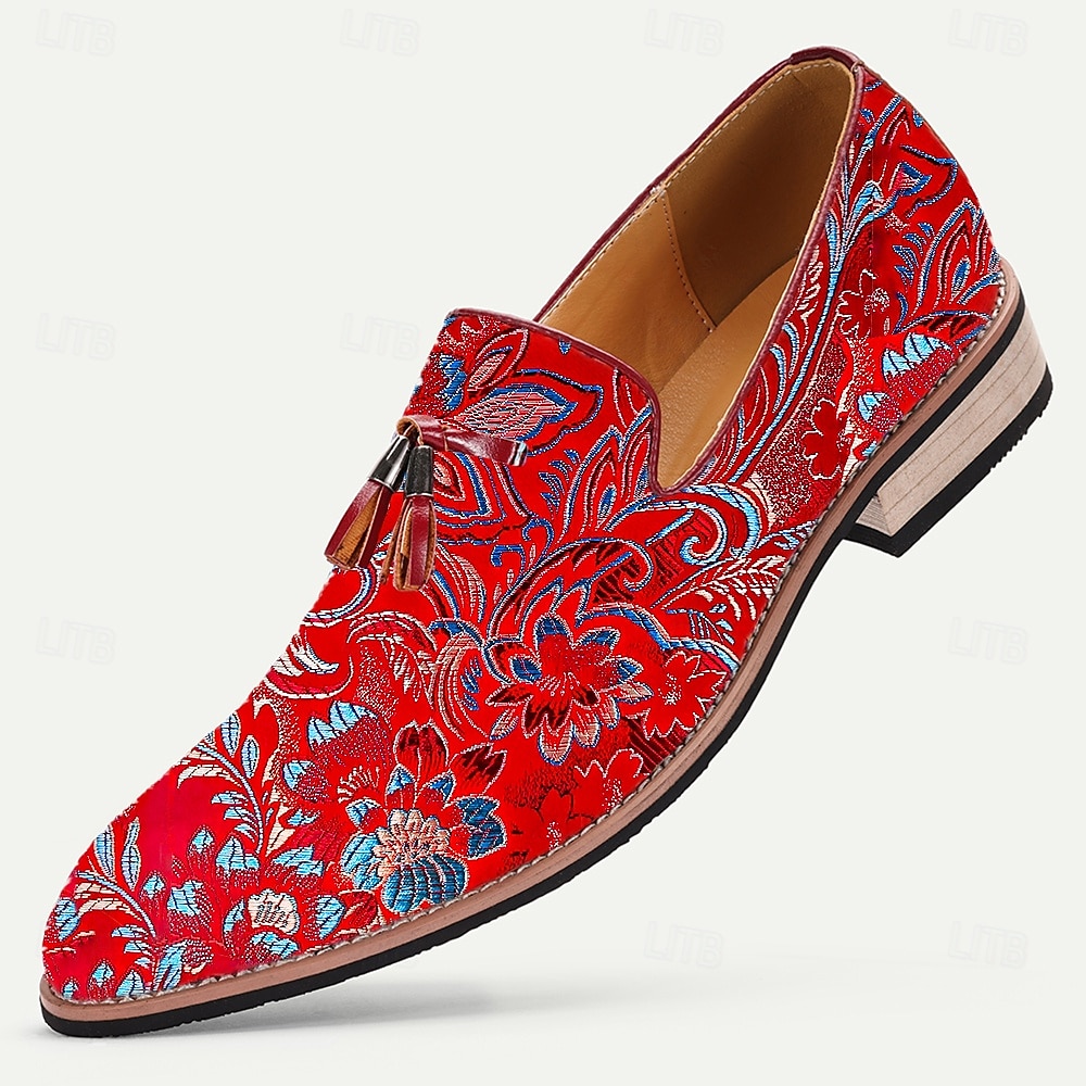 Herr Tofflor och Slip-Ons Tofstofflor Promenad PU Läder Jacquard Tyg Andningsfunktion Bekväm Halksäker Loafers Mörkröd Sommar Vår Höst 2025 - $42.99 –P1
