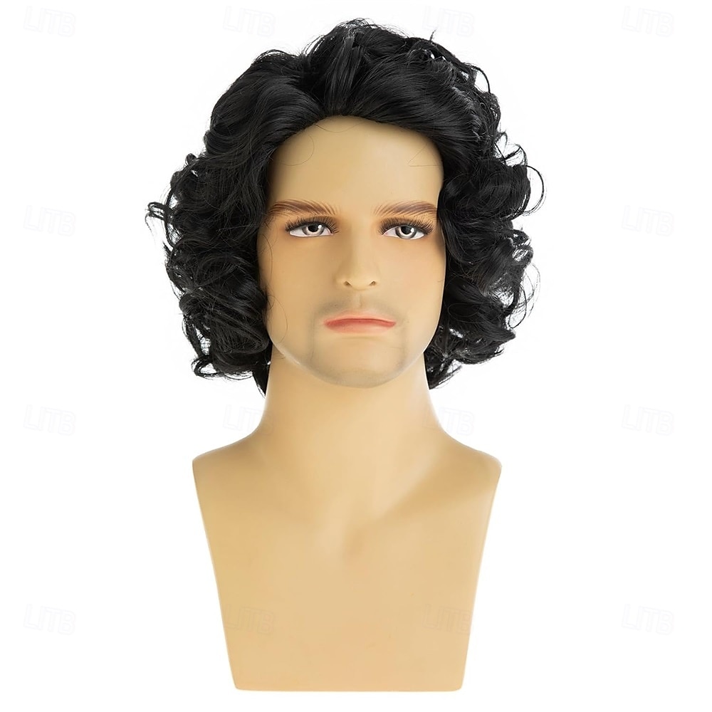 Perucă scurtă și creță neagră pentru bărbați, peruci sintetice frumoase, păr natural, perucă pentru costum de Halloween, cosplay 2025 - $25.99 –P5