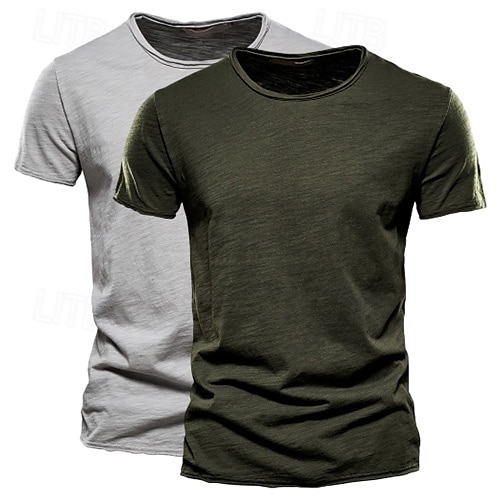 2 Pack Cotton Men's T Shirt Tee Top Short Sleeve Short Sleeves Crew Neck Round Neck Summer Plain Fashion Designer Basic Classic Style Basic Vacation Street Casual Orange Blue Army Green  Black Tee 2025 - $26.99 –P5