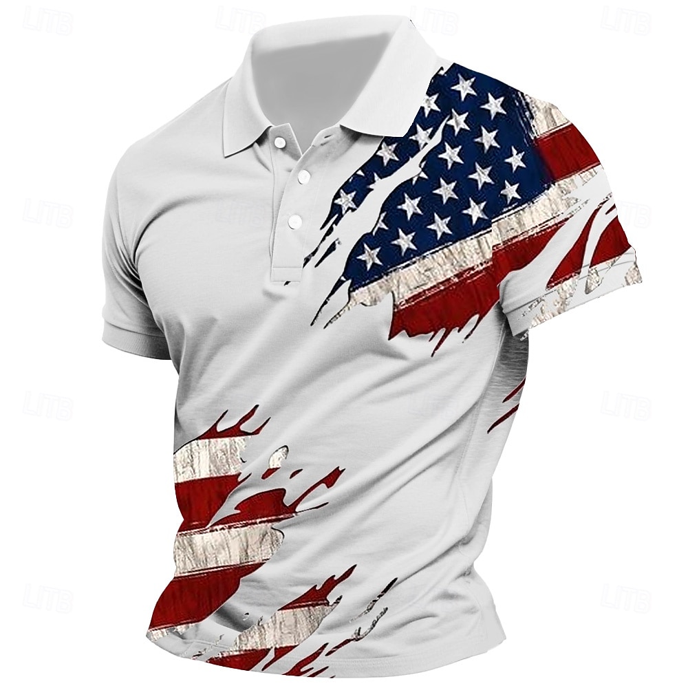 Tag der Unabhängigkeit Herren Amerikanische US-Flagge Polo Kurze Ärmel Revers Alltagstauglich Sport & Outdoor Athleisure Festival Knöpfe Sommer Rosa Weiß Himmelblau 2025 - $21.99 –P1