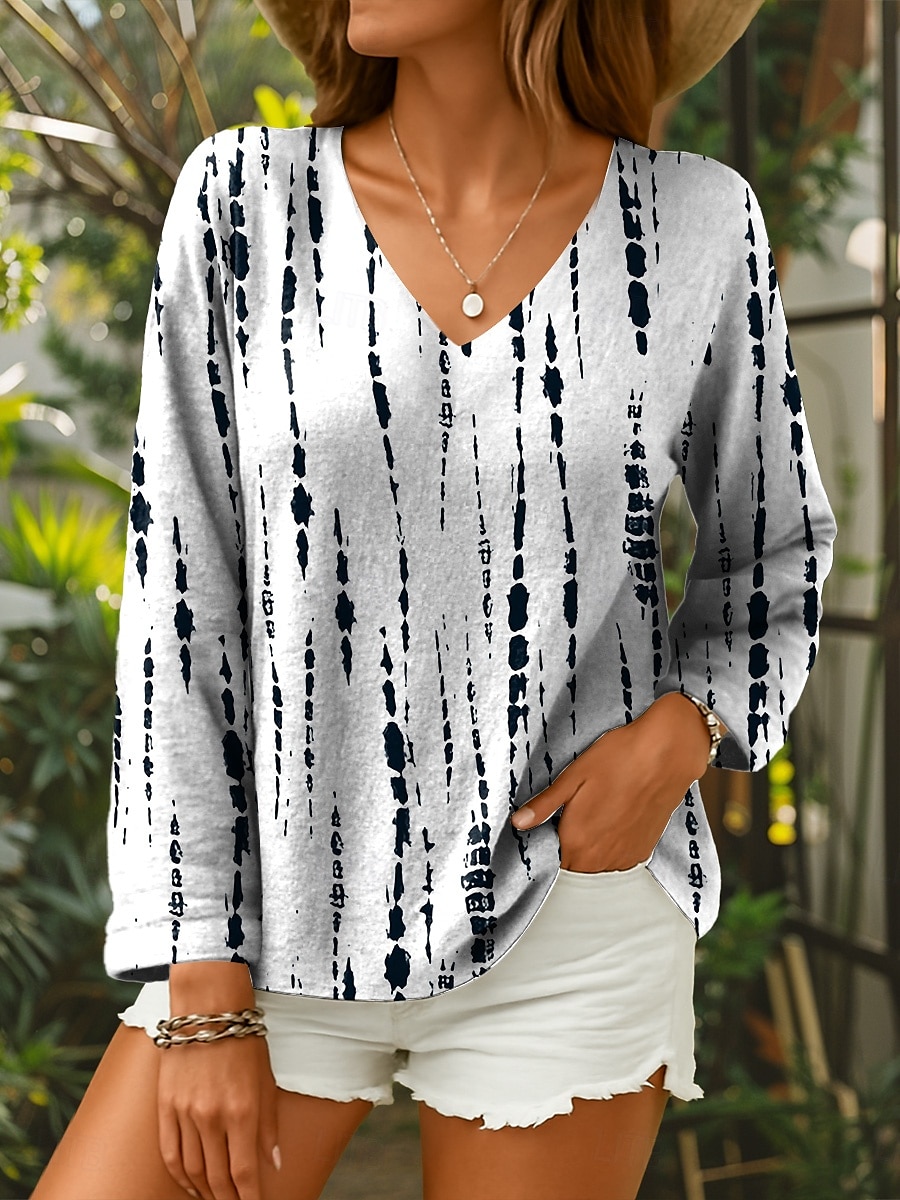 Pentru femei Bluză Grafic Geometric Dungi Elegant Tropical Zilnic Lungime Manșon 3/4 În V Topuri obișnuite Zilnic Alb Albastru piscină Albastru Deschis Vară Primăvară 2025 - $24.99 –P3