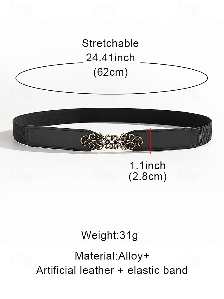 Women's Vintage Elastic Waist Belt with Bronze Scroll Buckle – Faux Leather Cinch Belt for Dresses and Blouses, Elegant Style for Daily Wear and Formal Occasions 2025 - $7.99 –P8