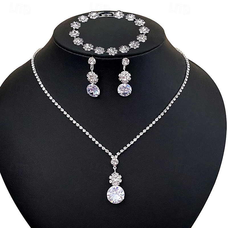 Ensembles de bijoux de mariée 1 ensemble de boucles d'oreilles en zircon et strass, collier pour femmes, ensemble de bijoux élégant et doux pour fête de mariage de 2025 ? $32.99 –P2