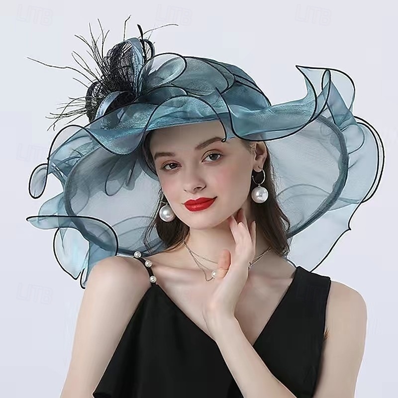 Women Elegant Organza Derby Hat Wide Brim Sun Hats for  display picture 2