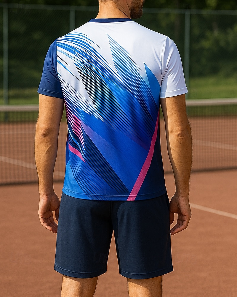 בגדי ריקוד גברים גראפי גיאומטרי סט ספורט חולצות ומכנסיים קצרים סט טניס 2 שרוול קצר תומך זיעה פתילת לחות נושם טניס גולף פיקלבול כחול ירוק בגדי טניס 2026 - $39.99 –P2