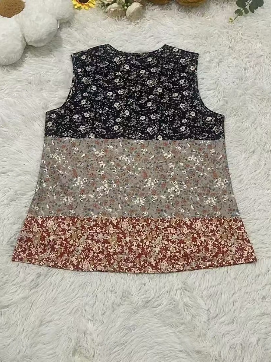 Dame Singleter Camisole Tank Top Blomstret Bohem Etnisk Ermeløs V-hals Vanlige topper Daglig Ferie Trykt mønster Marineblå Blå Kamel Fuksia Grønn Sommer 2025 - $14.99 –P2