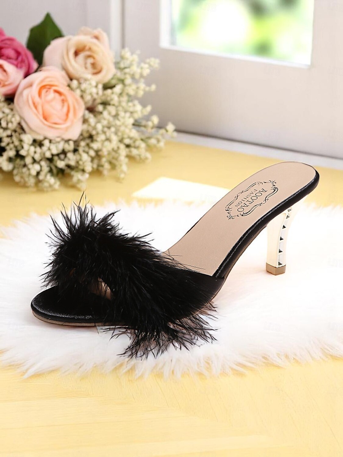 Women's Pink Fuzzy Open Toe Wedding Mules with Satin Finish and Kitten Heels, Fluffy Bridal Slippers for Bride Getting Ready, Bachelorette Party or Indoor Reception 2025 - $26.99 –P5