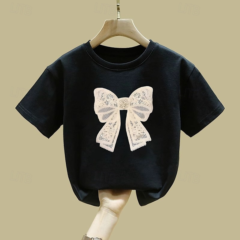 Barn Flickor T-shirt Grafisk Utomhus Tryck Kortärmad Crewneck Mode 4 år + Sommar Svart Vit Gul 2025 - $6.99 –P7