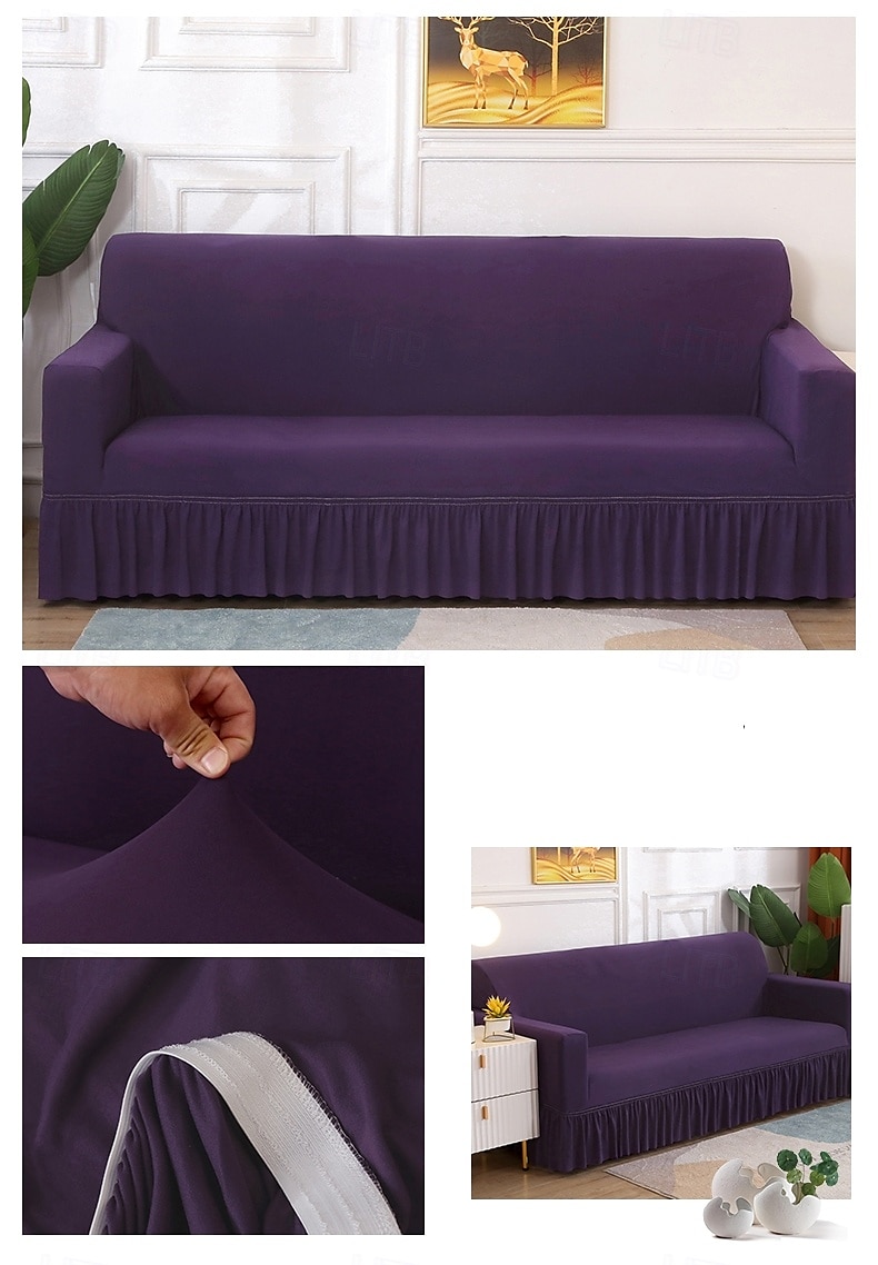 Capa de sofá com saia de cor sólida estilo saia de sofá simplicidade para sala de estar capas de sofá estilos sazonais capa elástica para sofá toalha de sofá protetor de cadeira 1 peça de 2025 por $27.99 –P5