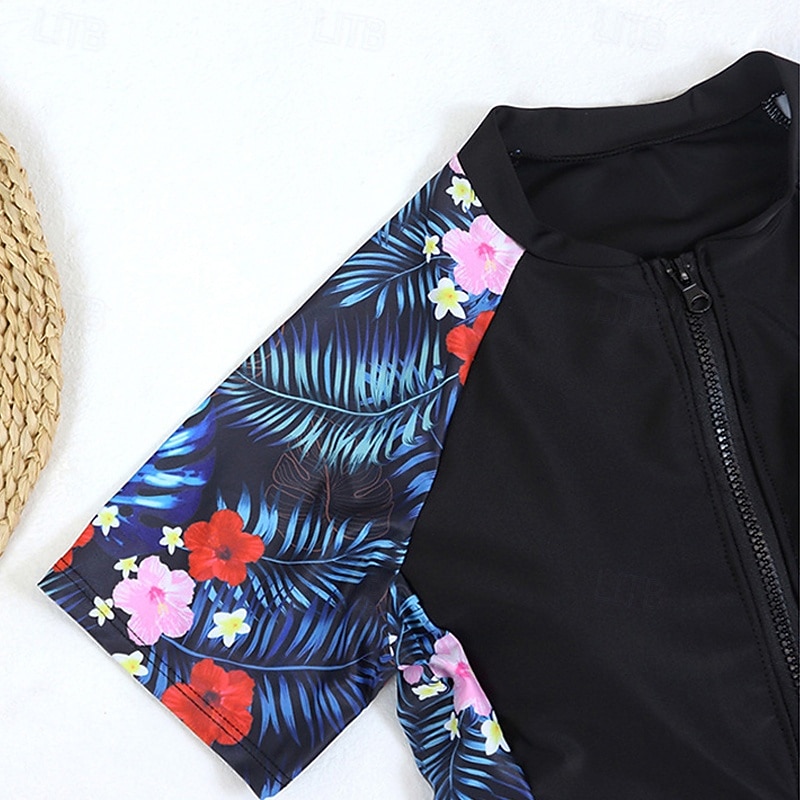 Damen Anti UV Shirt Badeanzug Bademode Blumenmuster Frontreißverschluss UV-Sonnenschutz UPF50+ Schnelltrocknend Kurzarm Bademode Badeanzug Surfen Strand Wassersport Sommer 2026 - $31.99 –P8