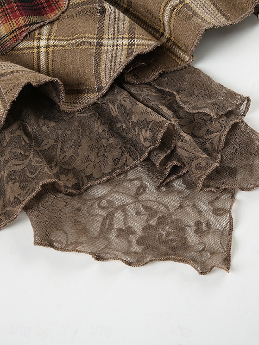 Naisten Hame A-linja Muoti Vapaa-aika Mini Korka vyötärö Hameet Skottiruutukuvio Epäsäännöllinen helma Mikrojoustava Katu Päivittäin Ruskea Kesä Polyesteri 2025 - $39.99 –P11