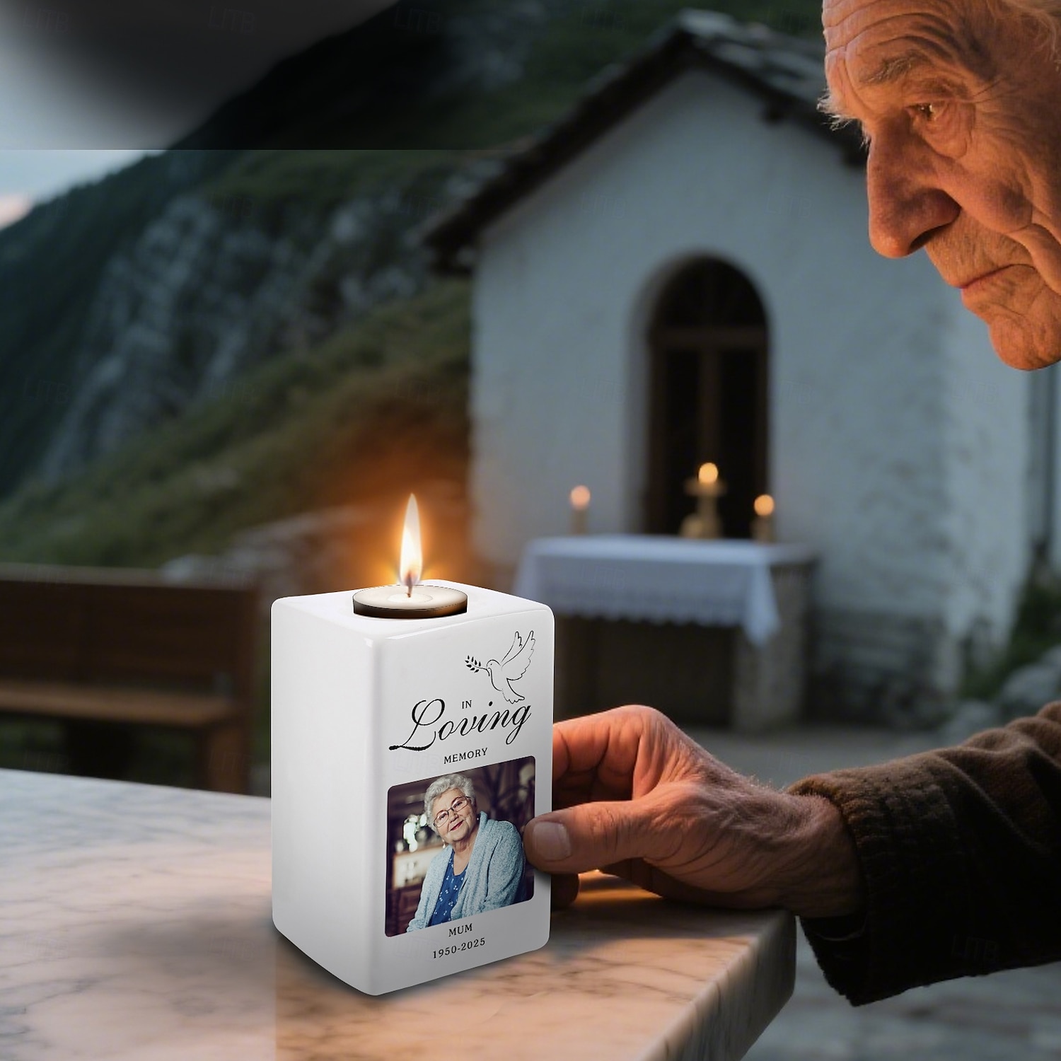 Personalizovaný pamětní svícen, keramický suvenýr s fotografií, dárek k upomínkovým předmětům, vzpomínkový dárek pro tatínka, domácího mazlíčka, soustrast ke Dni otců, Vánocům, narozeninám 2025 - $29.99 –P7