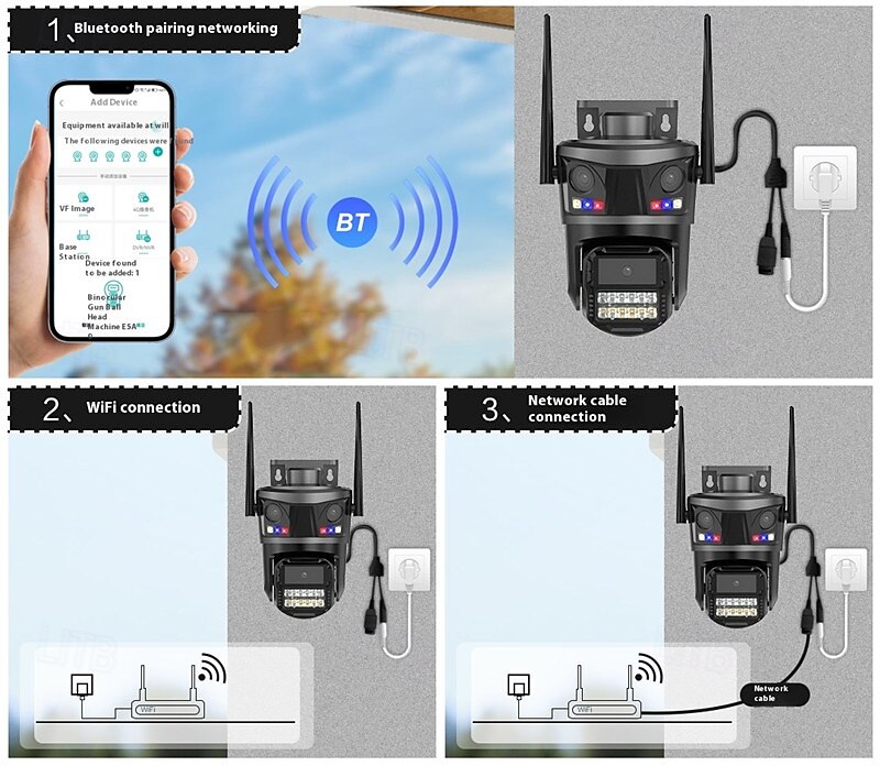 2025年 9MPトリプルレンズ屋外Wi-Fiセキュリティカメラ - 自動追跡、3画面プレビュー、ナイトビジョン、IP66防水機能付きPTZ監視カメラ  コレクション – $101.99 –P2