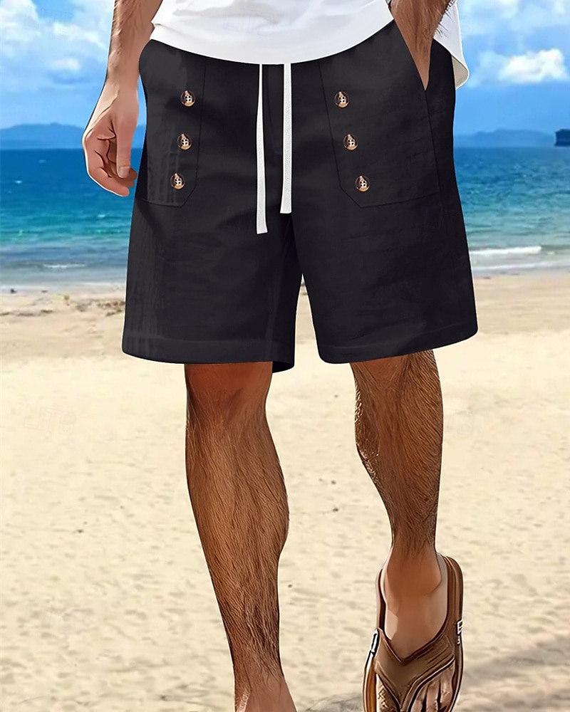 Hombre Pantalón corto Pantalones cortos de lino Pantalones cortos de verano Pantalones cortos de playa Bolsillo Correa Cintura elástica Plano Comodidad Transpirable Corto Vacaciones Festivos Playa 2025 - $22.99 –P12