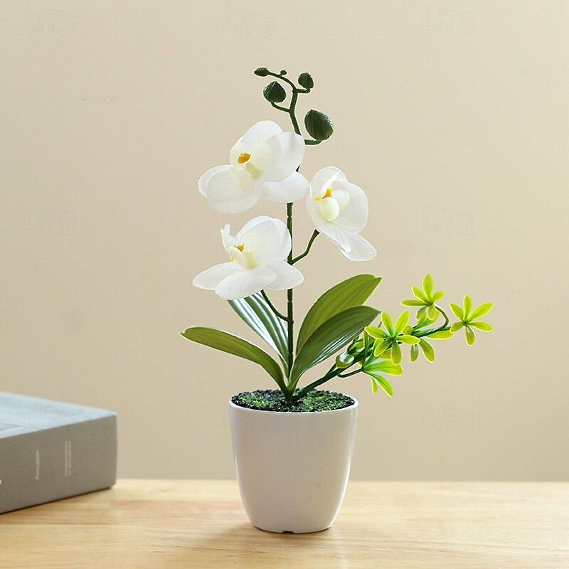 Pianta di orchidea artificiale in vaso, composizione floreale di phalaenopsis finta, orchidea di seta realistica in vaso per centrotavola da ufficio in casa del 2025 a $12.49 –P4