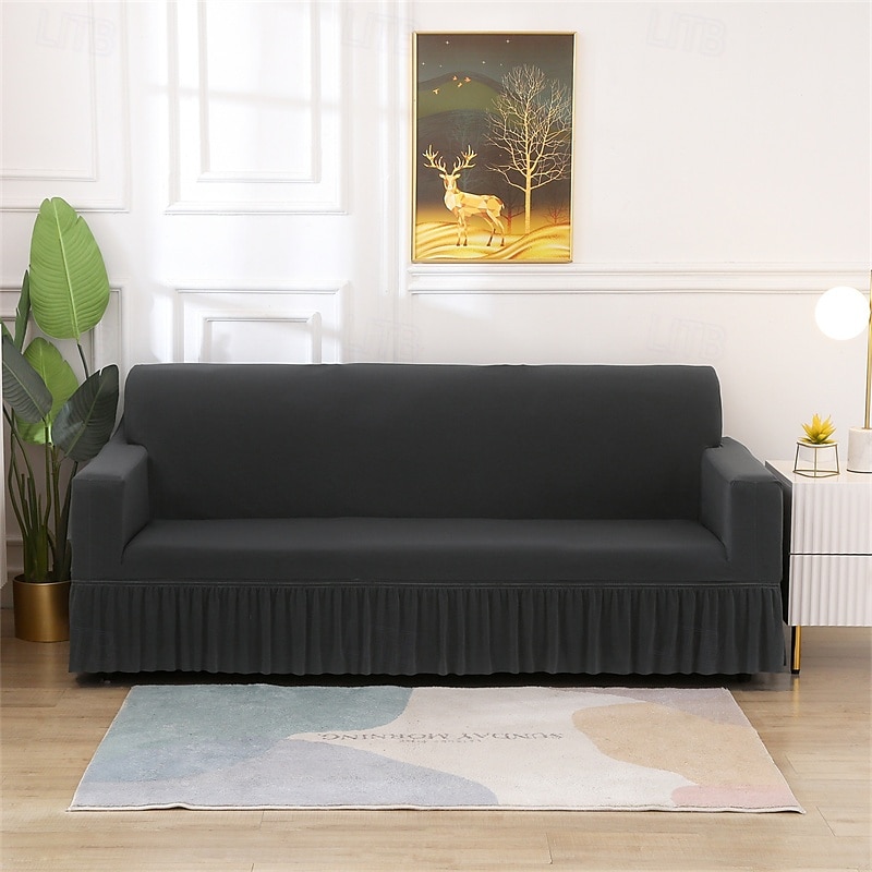 Capa de sofá com saia de cor sólida estilo saia de sofá simplicidade para sala de estar capas de sofá estilos sazonais capa elástica para sofá toalha de sofá protetor de cadeira 1 peça de 2025 por $27.99 –P10