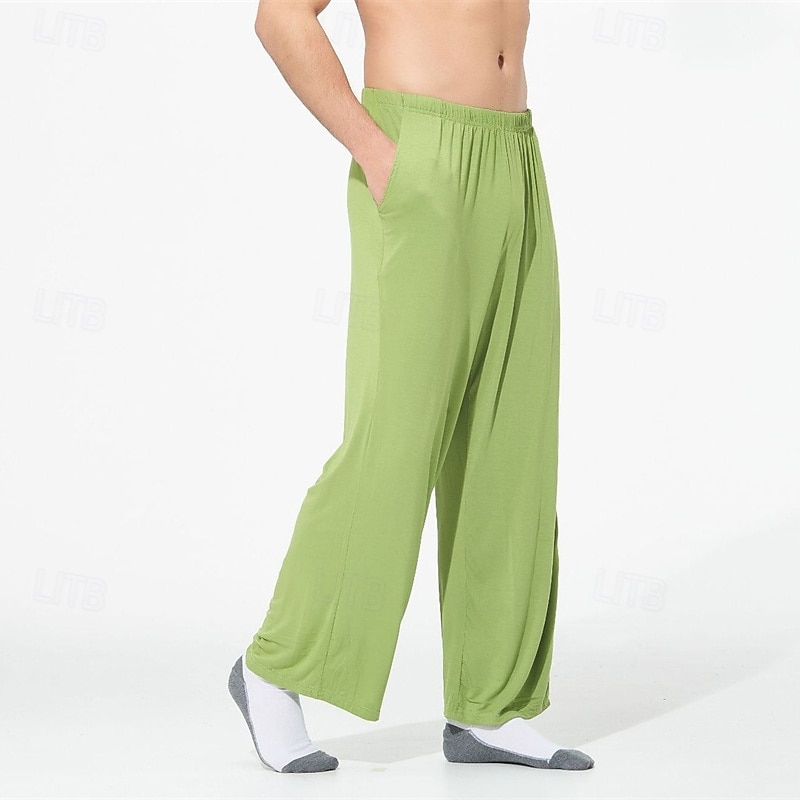 Herr Vardagsklädsel Lounge Byxor Ren färg Mode Klassisk Ledigt Hem Dagligen Säng Bomull Komfort Andningsfunktion Mjuk Byxa Elastisk midja Vår Höst Svart Ljusgrön 2025 - $16.99 –P12