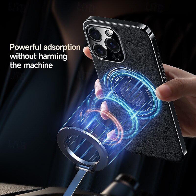 Magnetic Leather Phone Case for iPhone 16/15/14/13 Pro Max – Shockproof Back Cover with Ring Kickstand, Wireless Charging Support 2025 - $27.99 –P3