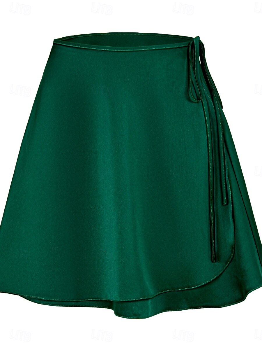 Jupe femme A ligne Couleur unie Mode Décontractée Mini Jupe taille haute Uni Plissé Micro-élastique Street Daily Noir Champagne Marron Vert Été Satin de 2025 ? $19.99 –P2