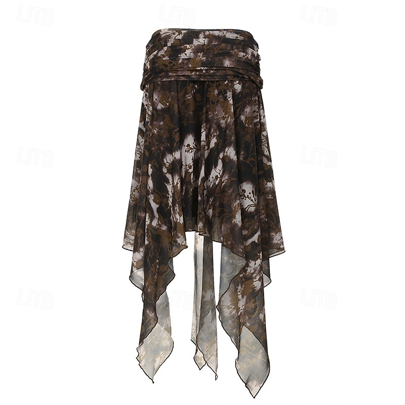 Damen Rock Mode Boho Midi Mittlere Hüfthöhe Röcke Blumen Unregelmäßiger Saum Druck Mikroelastisch Urlaub Straße Braun Sommer Polyester 2025 - $26.99 –P1