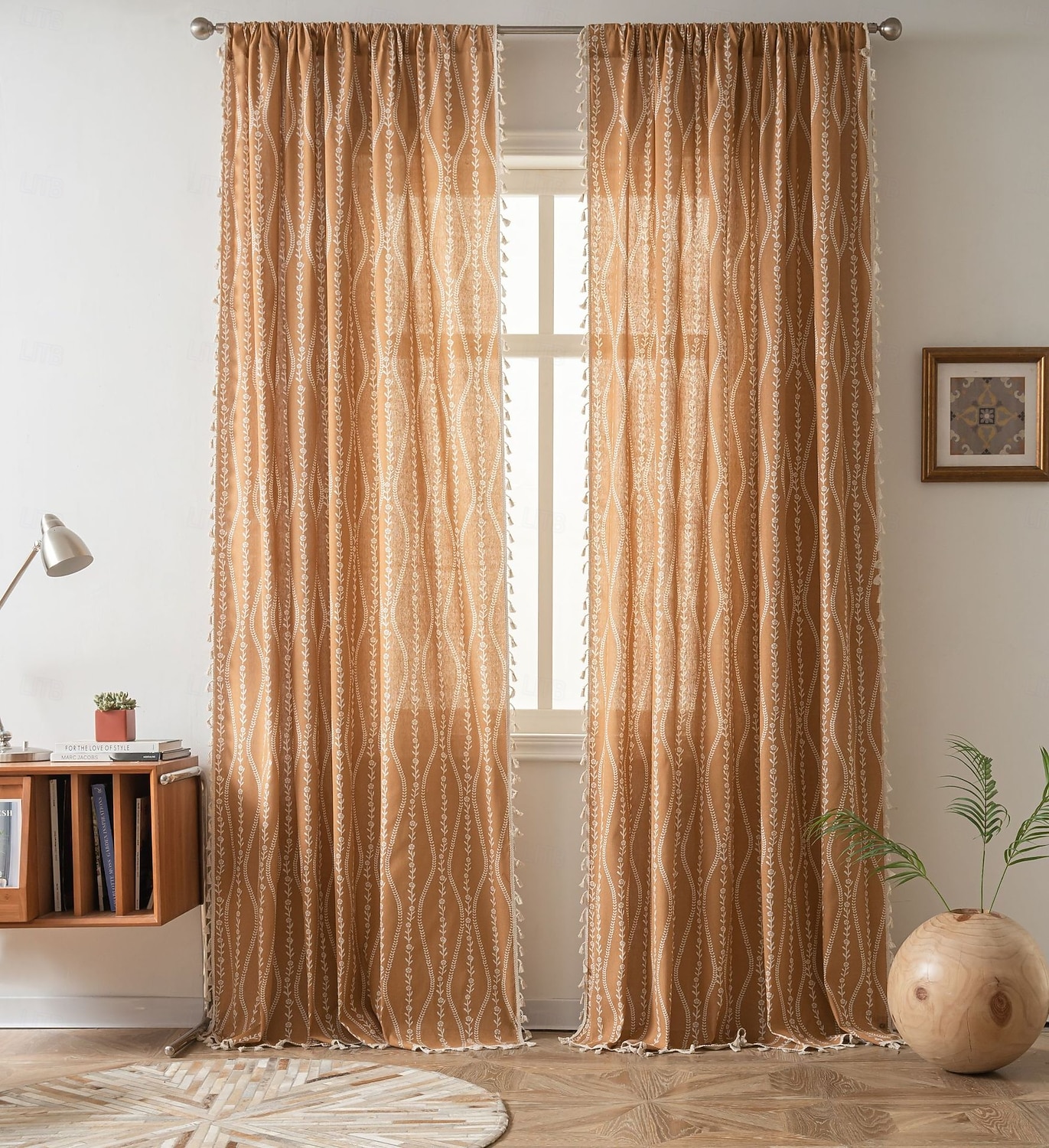 Boho Curtains Printed Cotton Linen Rod Pocket Vintage Farmhouse Bohemian Tassels Window Treatment 1 Panel Terracotta Stripe Florals for Bedroom Dining Room 2026 - E£1801.22 –P11