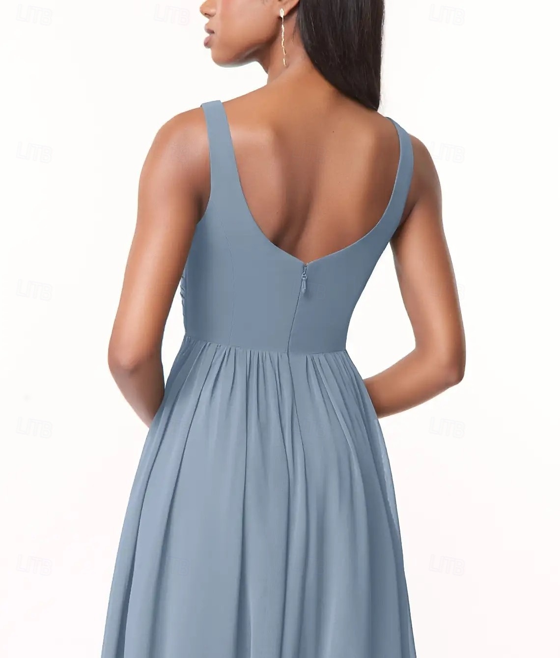 Vestido de Dama de Honra A-Line Decote V Sem Mangas Elegante Comprimento Total Chiffon com Plissado  Franzido de 2025 por $150.99 –P4
