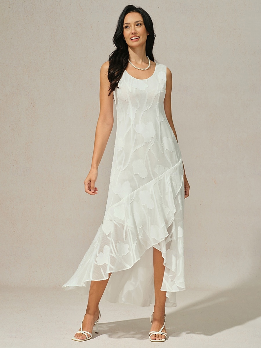 Dames Maxi-jurk Jurk met ruches Elegant Bruiloft Bruiloft gast Avond Feest Normale pasvorm Bloemig Mouwloos U-hals Wit Zomer Lente 2025 - $49.99 –P3