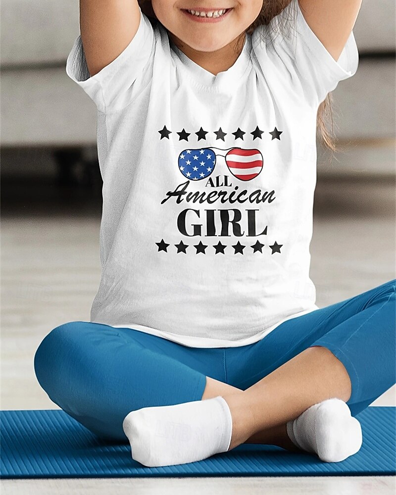 100% Cotton American Independence Day Kids Girls' Black White USA T shirt Tee Crew Neck Short Sleeve Outdoor Vacation Daily Classic Casual Print Summer 2025 - $13.99 –P3