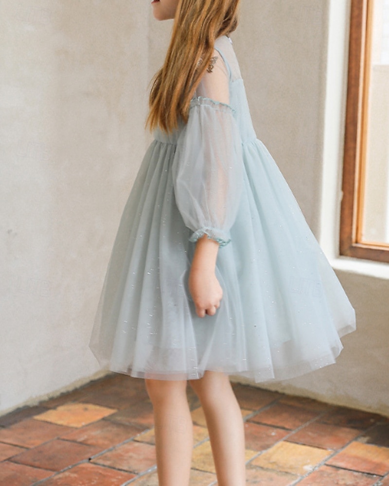 Enfants Fille Robe Couleur Unie Manche 3/4 Extérieur Maille Adorable Coton Mi-long Robe Décontractée Robe en Tulle Été 4 ans et + Bleu Ciel de 2025 ? $77.99 –P7