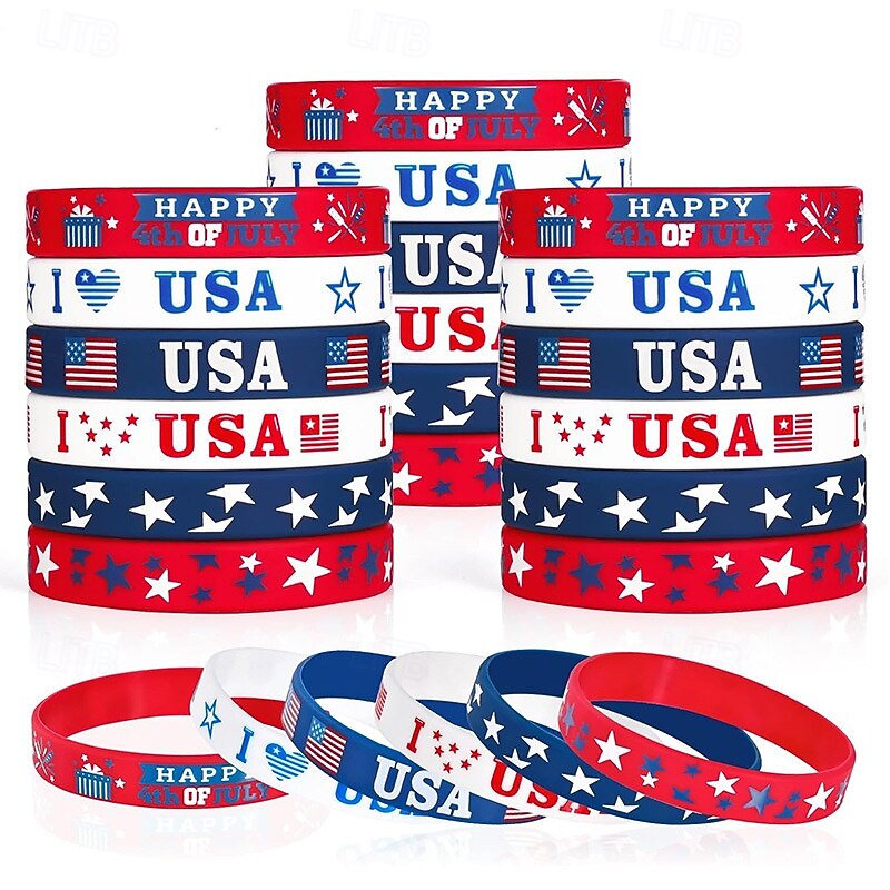 Bracelets de la fête de l'indépendance, fête nationale, bracelets en silicone pour la fête de l'indépendance des États-Unis de 2025 ? $5.99 –P1