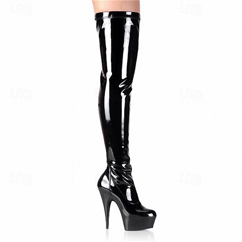 Women's Boots Gladiator Sandals Roman Sandals Heel Boots Indoor Club Thigh High Boots Zipper Platform Round Toe Elegant Casual Minimalism Patent Leather Zipper Black / White Red / White Colorful 2025 - $89.99 –P1