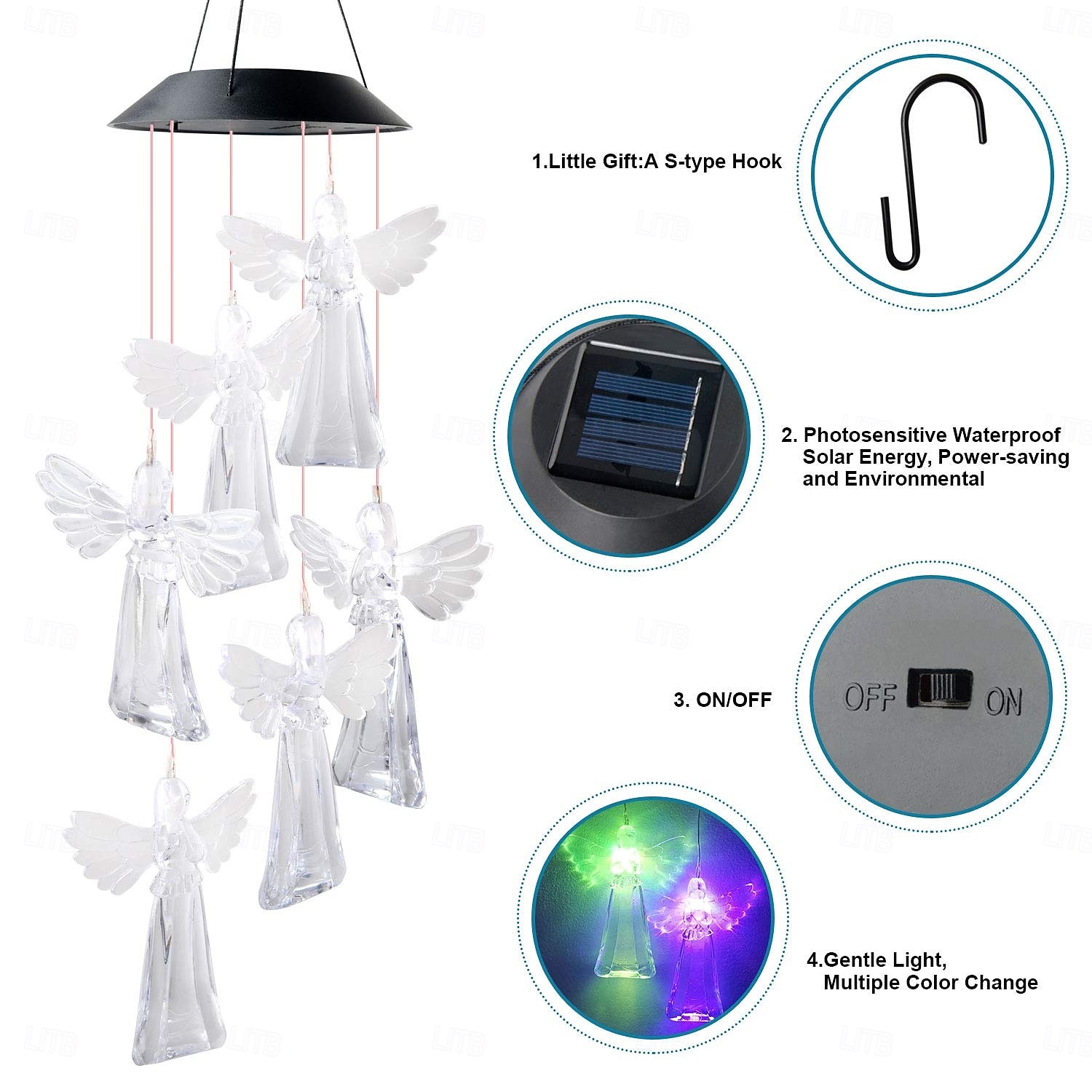 1 Pc Outdoor Solar Angel Wind Chime Light Colorful Light Courtyard Garden Balcony Tree Hanging Decorative Light Mother's Day Gift 2026 - $15.99 –P7