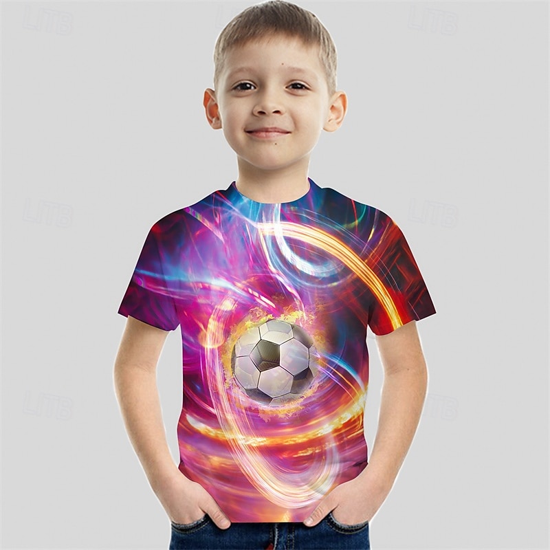 Jongens 3D Voetbal T-shirt Korte mouw Zomer Lente Modieus Basic Kinderen 4-12 jaar Strakke ronde hals Buiten Casual Dagelijks Normale pasvorm 2025 - $11.99 –P2