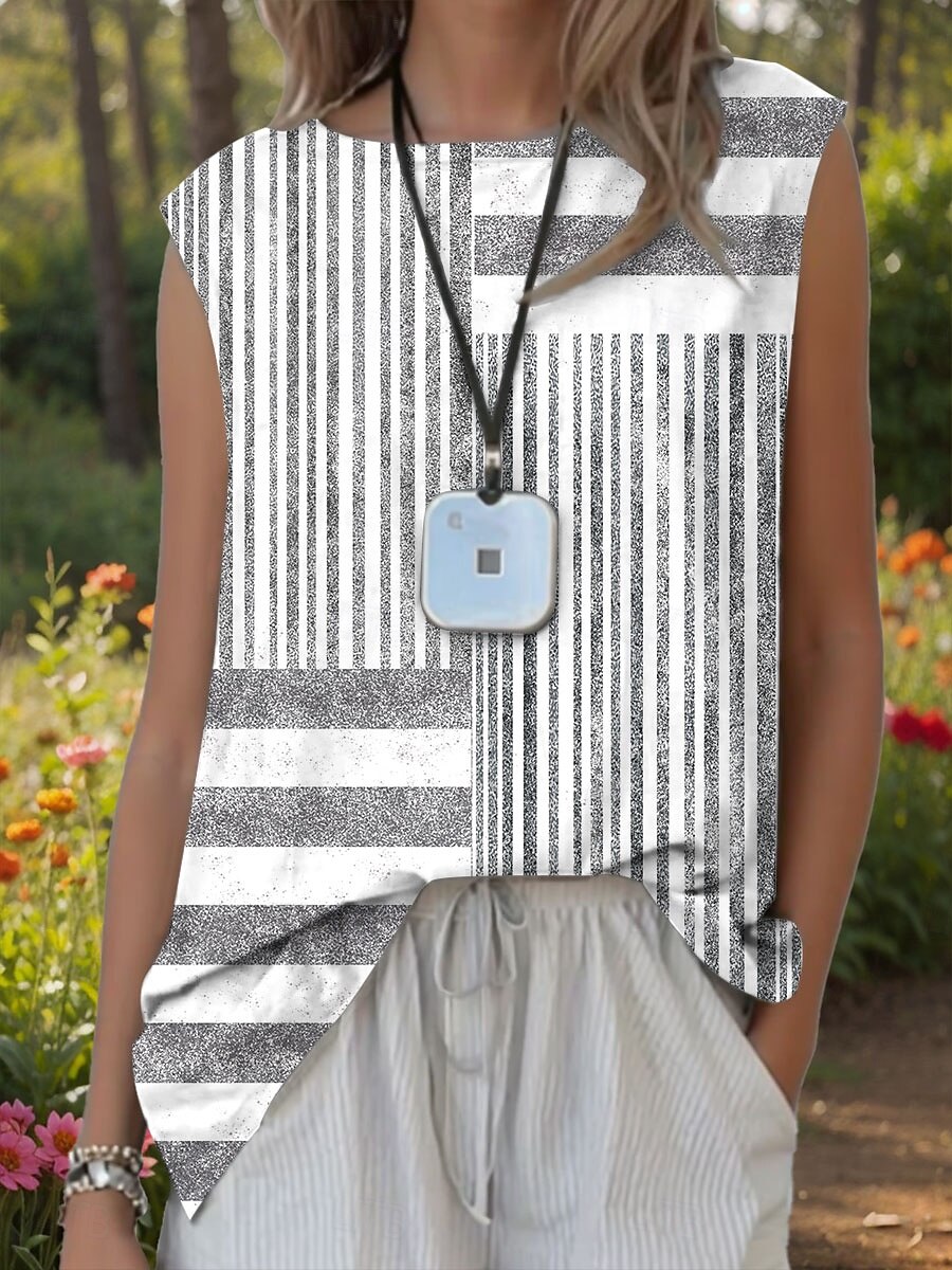 Női Camisole Tank Top Grafika Csíkos Szüret Stílusos Modern Ujjatlan Terített nyak Normál felsők Napi Nyomtatott Arcpír rózsaszín Medence Lóhere Szürke Nyár Tavasz 2025 - $22.99 –P1