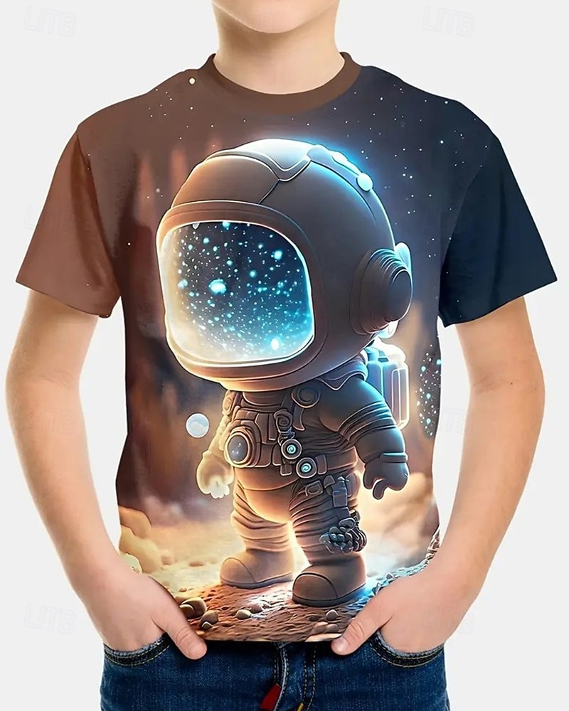 Jungen 3D Astronaut T-Shirt Kurzarm Sommer Frühling Mode Basic Kinder 4-12 Jahre Rundhalsausschnitt Outdoor Lässig Täglich Normale Passform 2026 - $11.99 –P3