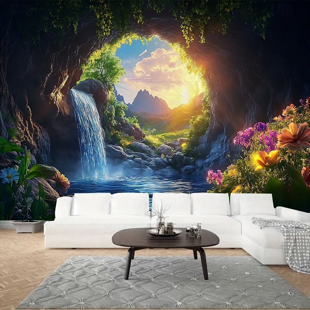 Rock Cave Waterfall Landscape Hanging Tapestry Mural Art Large Tapestry Mural Decoration Photos Background Carpet Curtains Home Bedroom Living Room Decoration 2026 - E£953.06 –P1