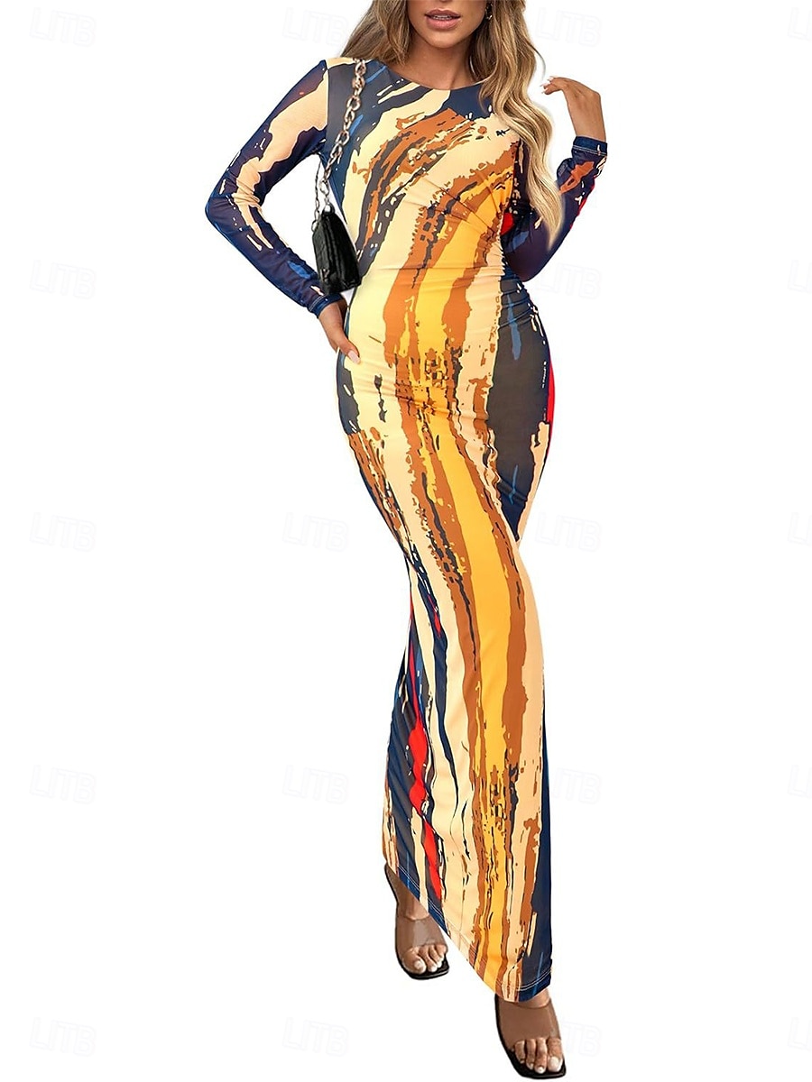 Női Midi ruha Boho esküvői vendégruha Elegáns Csehország Szexi Bodycon ruha Nyomtatott Hosszú ujj Terített nyak Világossárga Világos rózsaszín Bíborvörös aqua kék Tavasz Ősz 2025 - $26.99 –P9