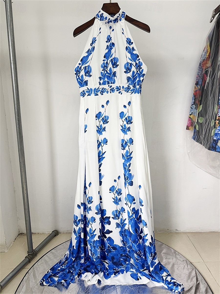 A-Line Quinceanera Dresses Elegant Dress Wedding Wedding Guest Floor Length Sleeveless Halter Neck Chiffon Backless with Floral Print Wedding Guest Dress 2025 - $119.99 –P4
