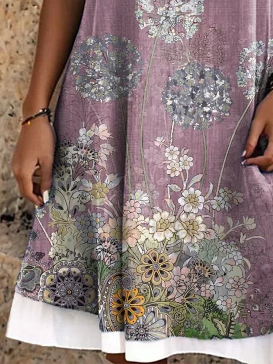 Femmes Mini Robe Robe T-Shirt Robe d'Été Robe trapèze Vacances Occasionnel Boho Coupe Ample Fleuri Graphique Sans manches Col en U Col Rond Violet Claire Été Printemps de 2025 ? $24.99 –P3